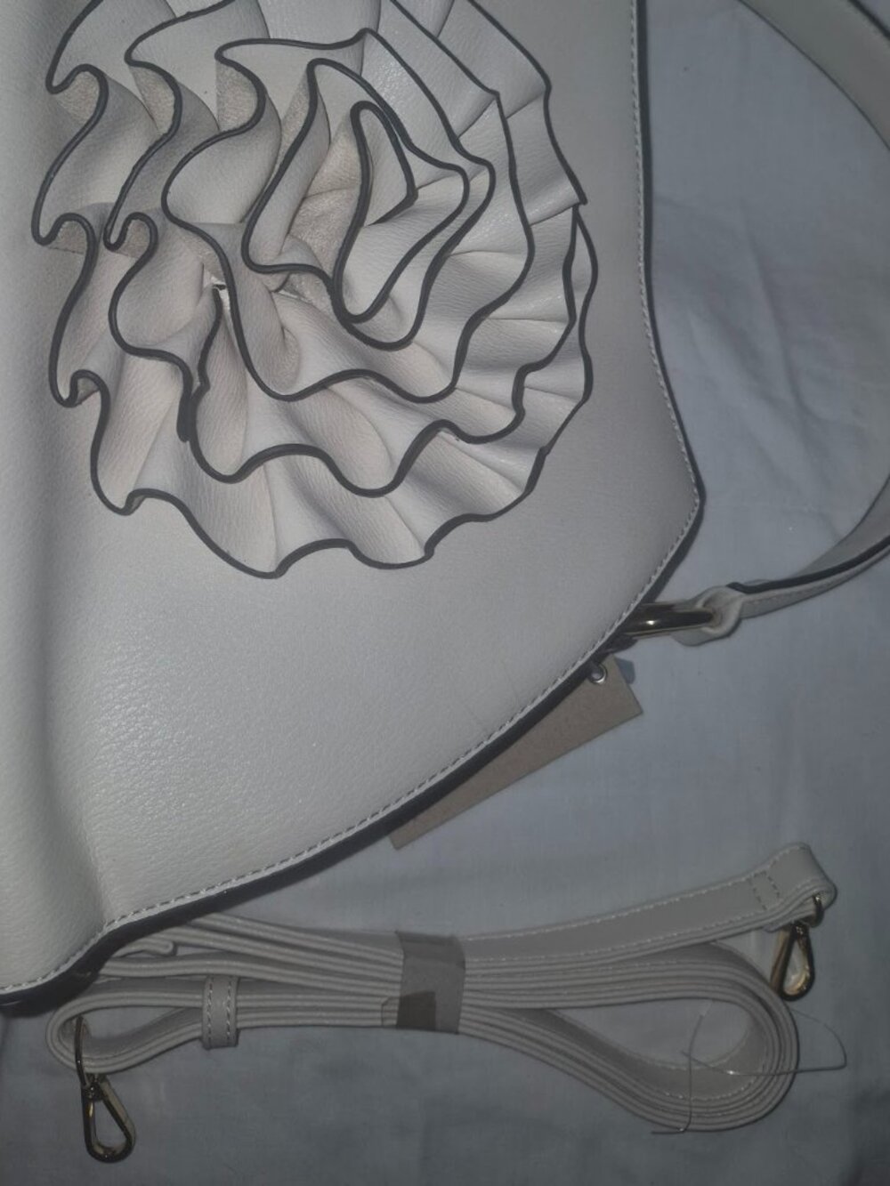 White Handbag with Large Flower on Front - Picture 2 of 7